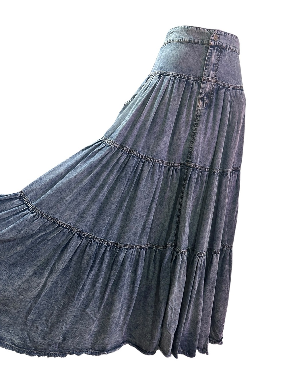 Oli & Hali Acid Wash Tencel Tiered Maxi Skirt Boho Festival S/M fit